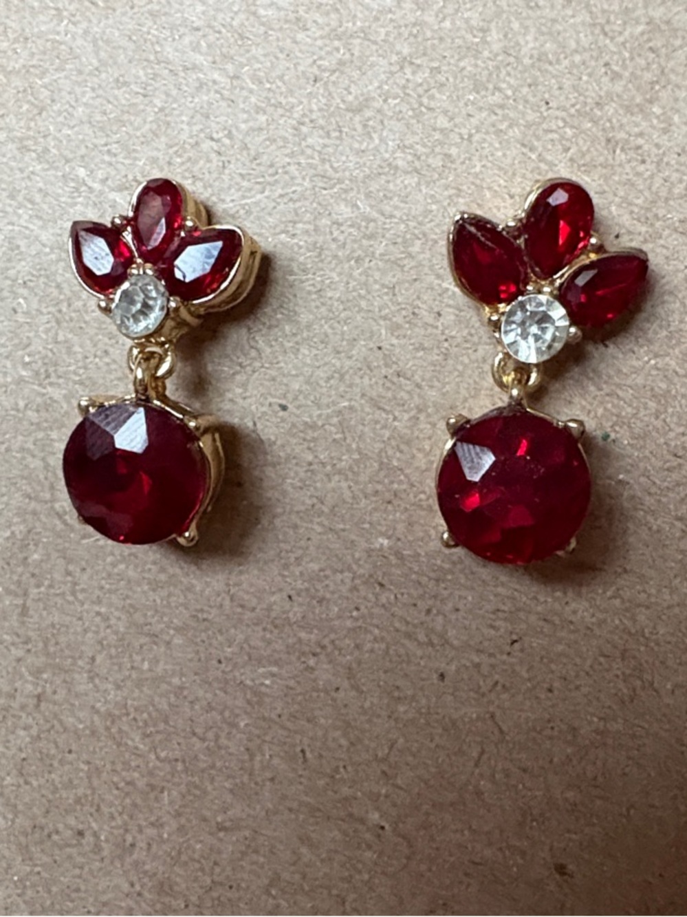 Gold-Tone Red Crystal Earrings - Elegant Women's Jewelry